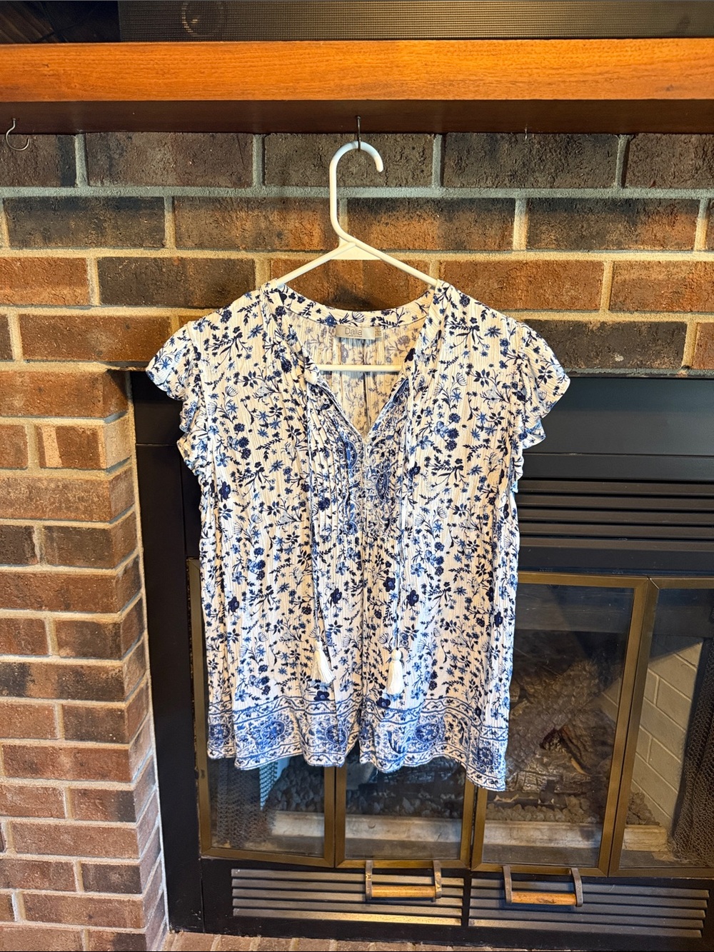 Dalia White Blouse with Blue Floral Print